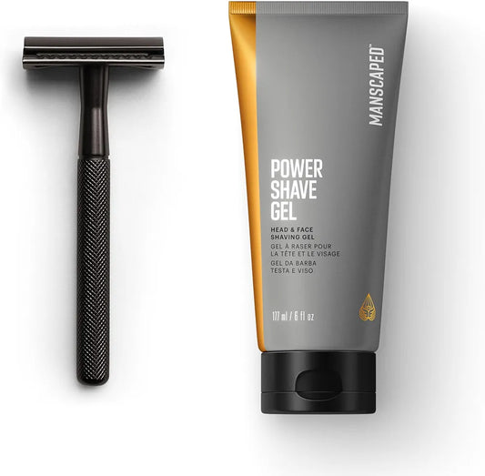 MANSCAPED The Plow 2.0 Safety Razor and Power Shave Gel Face Shaving Bundle