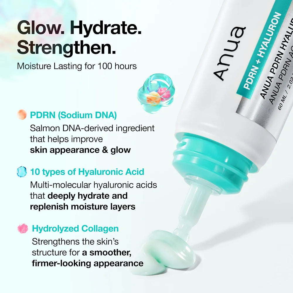 Anua PDRN Hyaluronic Acid 100 Moisturizing Cream - Lightweight Salmon DNA Hydrating Face Moisturizer for Glass Skin