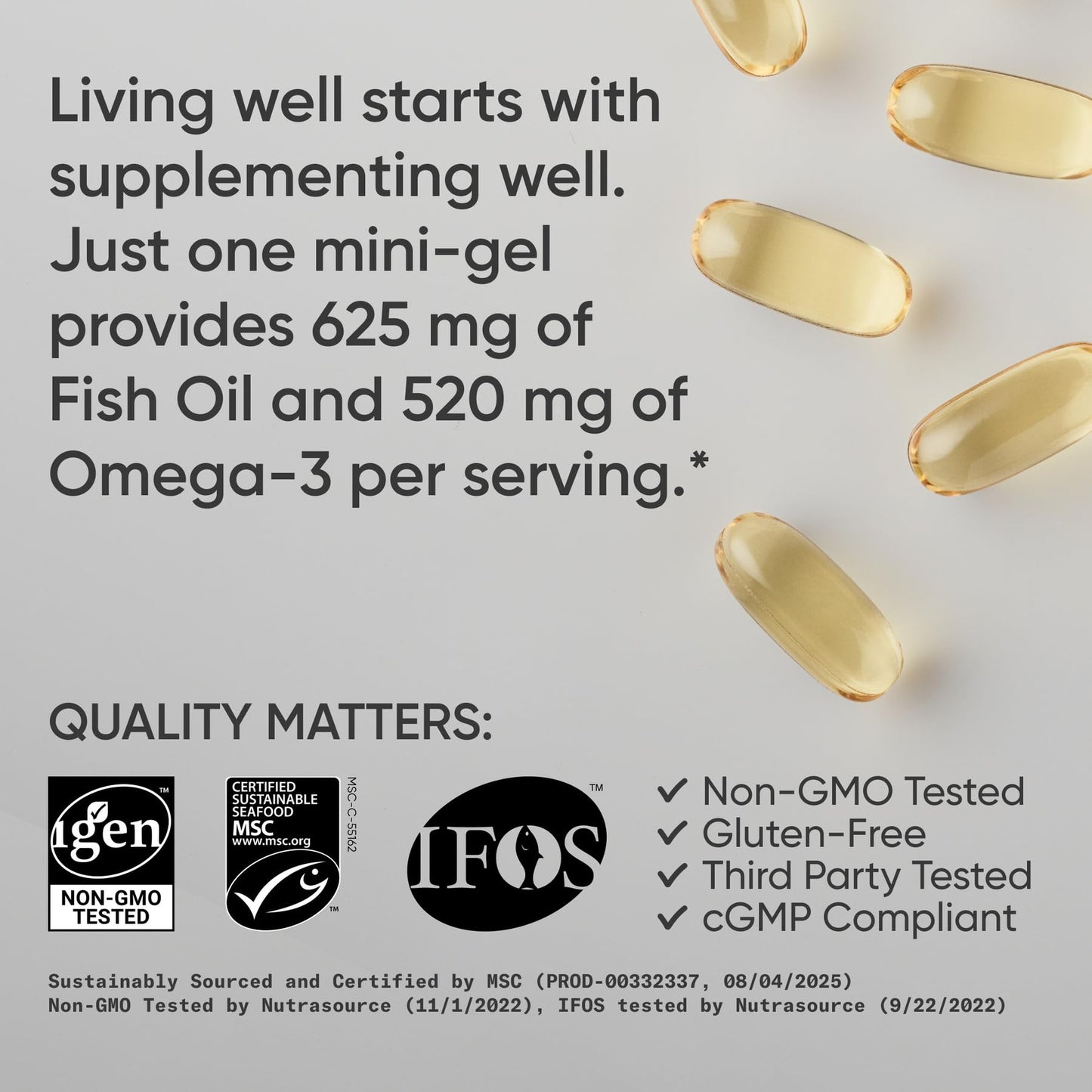 Sports Research® Omega-3 Fish Oil 1250mg from Wild Alaska Pollock, 30 Count | Always Fresh Never Fishy | 690mg EPA 260mg DHA per Softgel · Heart & Brain Health* · MSC Certified Sustainable - 30 Servings