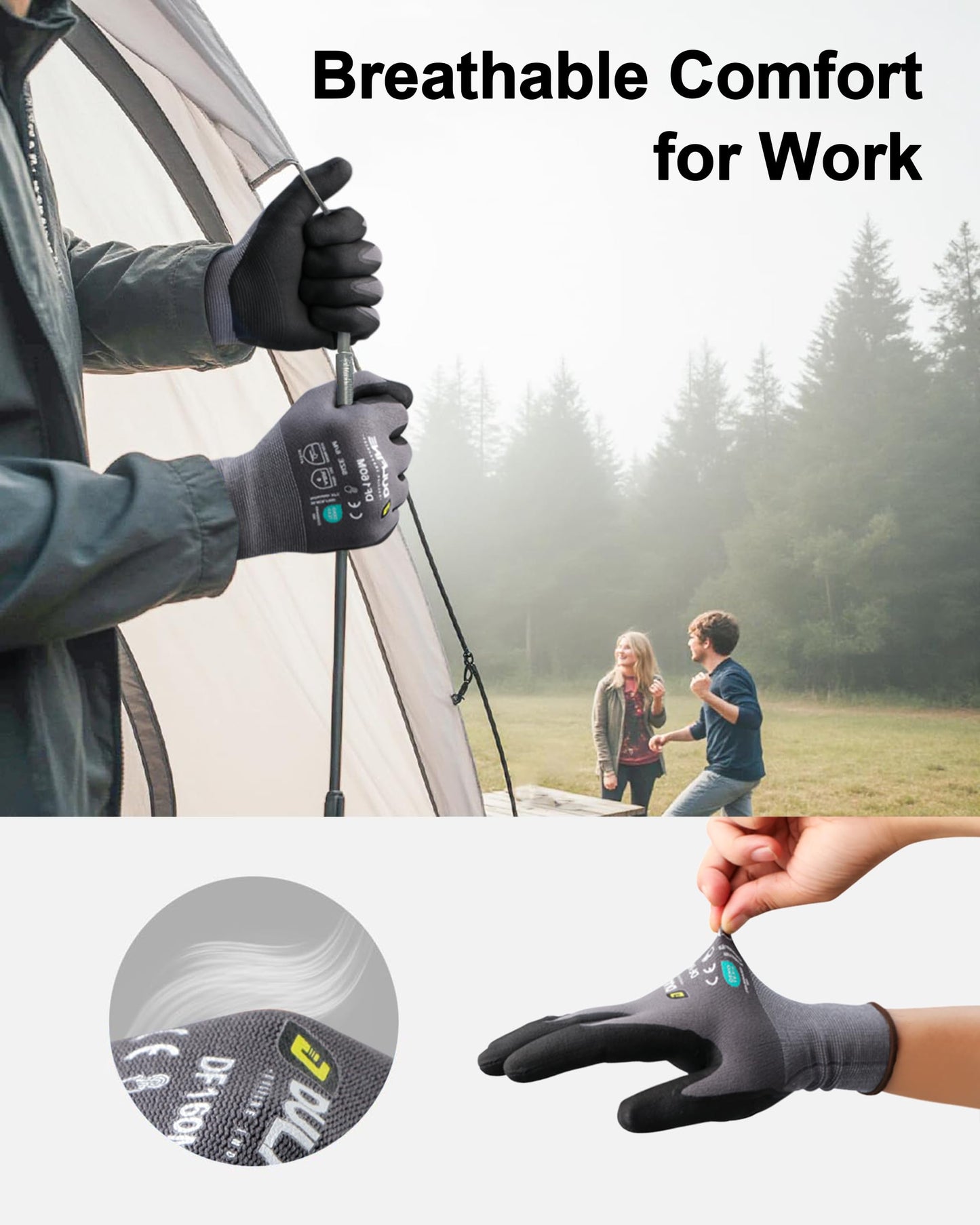 DULFINE MicroFoam Nitrile Coated 3/12/36 Pairs Work Gloves for Men & Women | Strong Grip, Touchscreen, Seamless Nylon Knit, Ideal for General Purpose, Automotive, Home Improvement, Painting