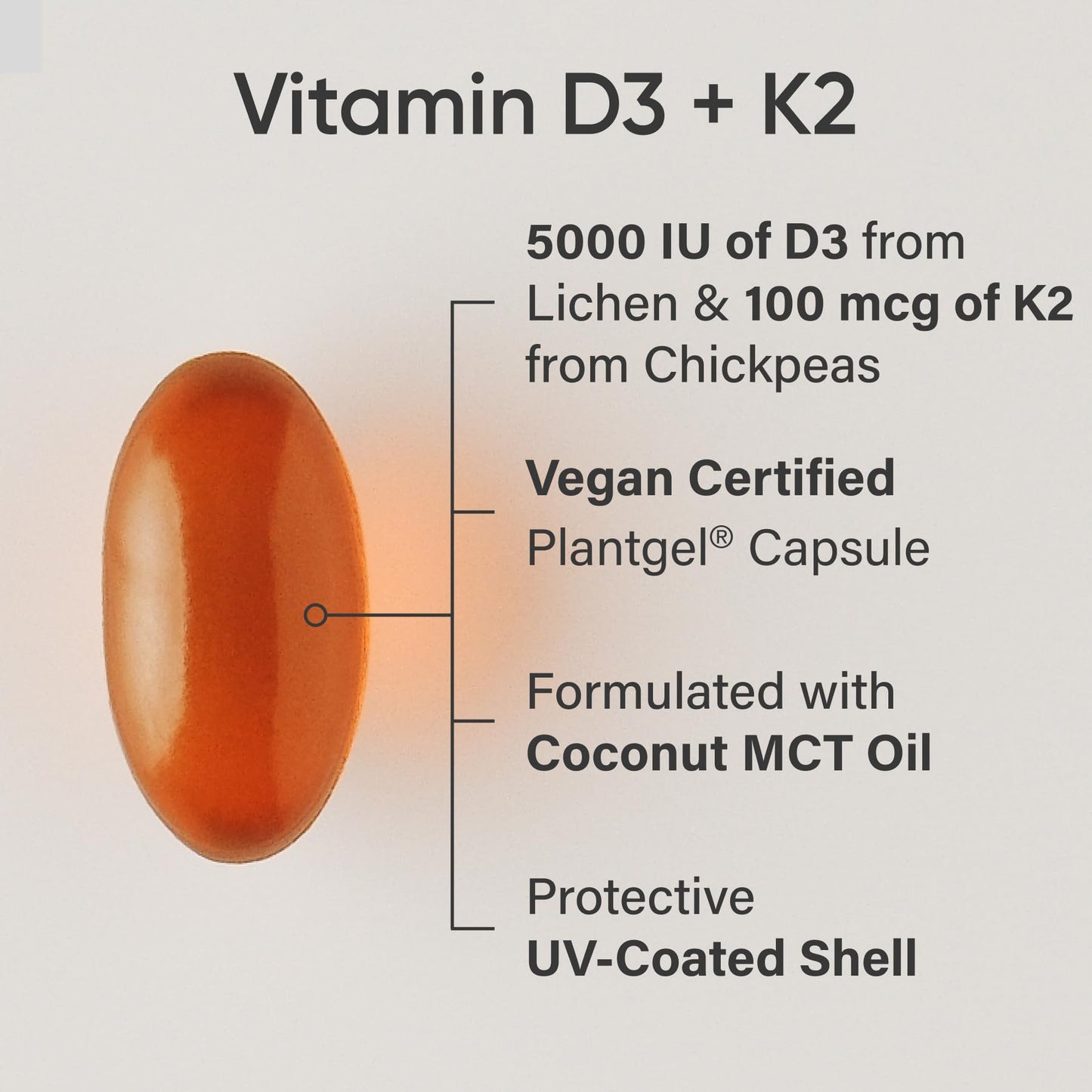 Sports Research® Vitamin D3 + K2 w/ Coconut Oil - Vegan Vitamin D 5000iu & Mk7 Vitamin K 100mcg for Bone & Immune Support - Vegan Certified · Non-GMO · Soy Free - 60 Softgels