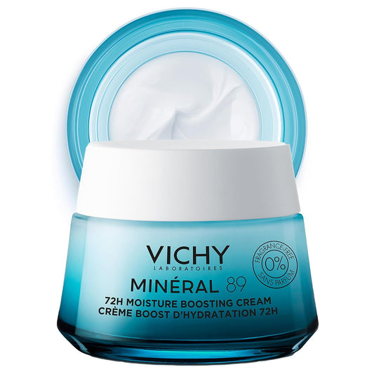Vichy Mineral 89 Fragrance Free Cream, Moisture Boosting Cream with Hyaluronic Acid, Daily Face Moisturizer, Available in 4 Formulas For All Skin Types, Dry & Sensitive Skin & Mattifying for Oily Skin