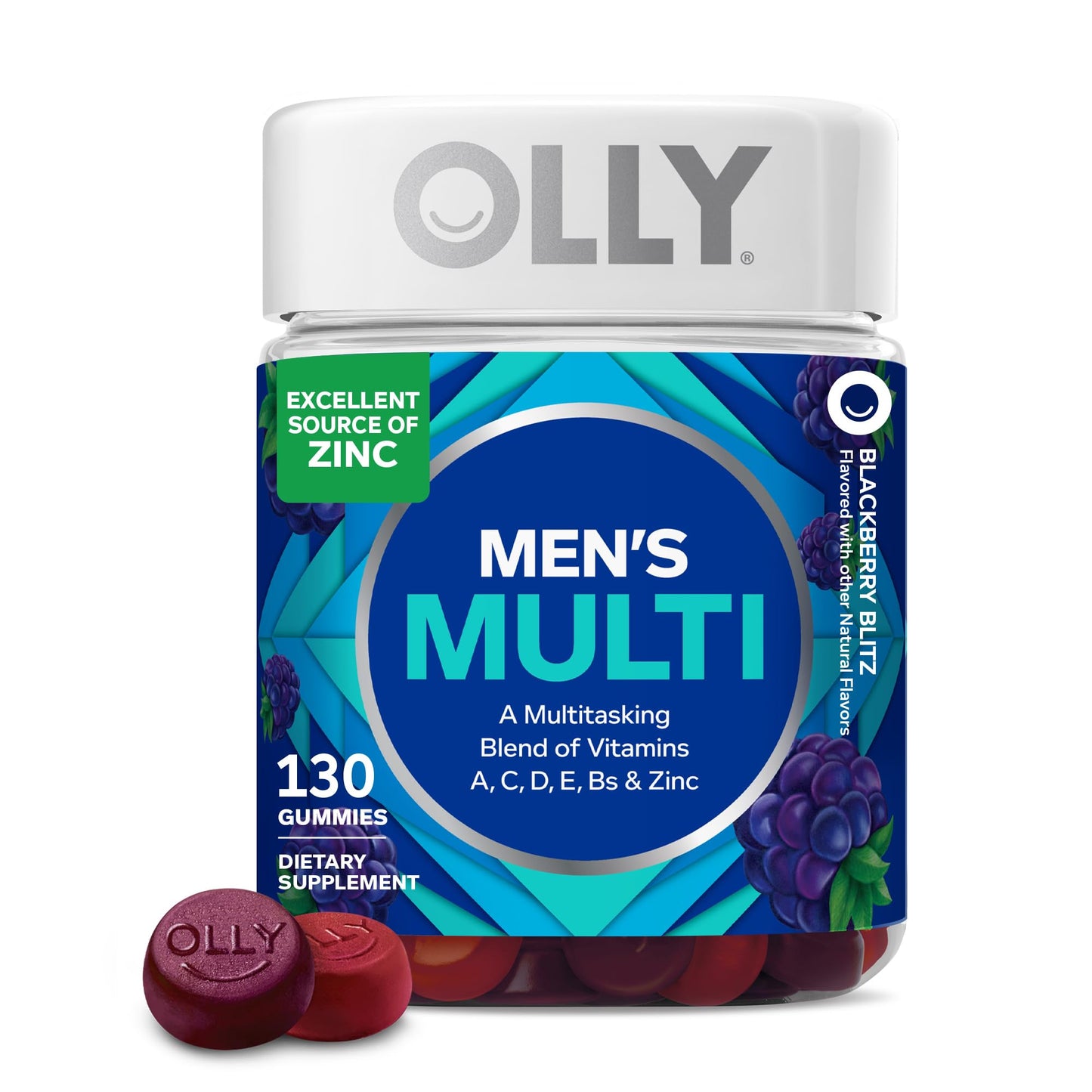OLLY Men's Multivitamin Gummy, Vitamins A, C, D, E, B, Zinc, Blackberry Flavor, 45 Day Supply - 90 Count