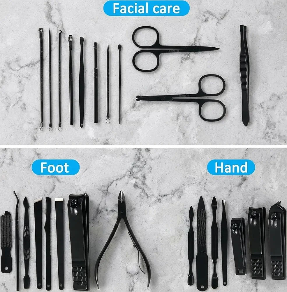 MINKINH Manicure Set Professional Nail Clipper Kit-26 Pieces Stainless Steel Manicure Kit,Nail Care Tools with Luxurious Travel Case 