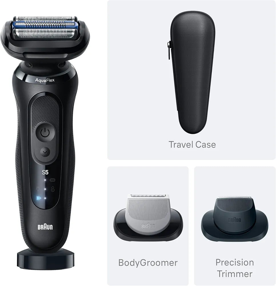 Braun Series 5 Electric Shaver for Men, Wet & Dry Foil Razor with Precision Trimmer, Body Groomer, Charging Stand, and Travel Case - Black 5155cs