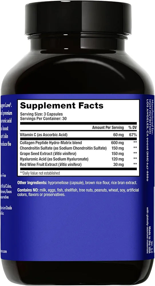 HUM Collagen Love Skin Supplement, Collagen Peptides Capsules with Hyaluronic Acid & Vitamin C, Supports Firm Skin & Helps Minimize Signs of Aging, Supplements for Women and Men, 90 Capsules
