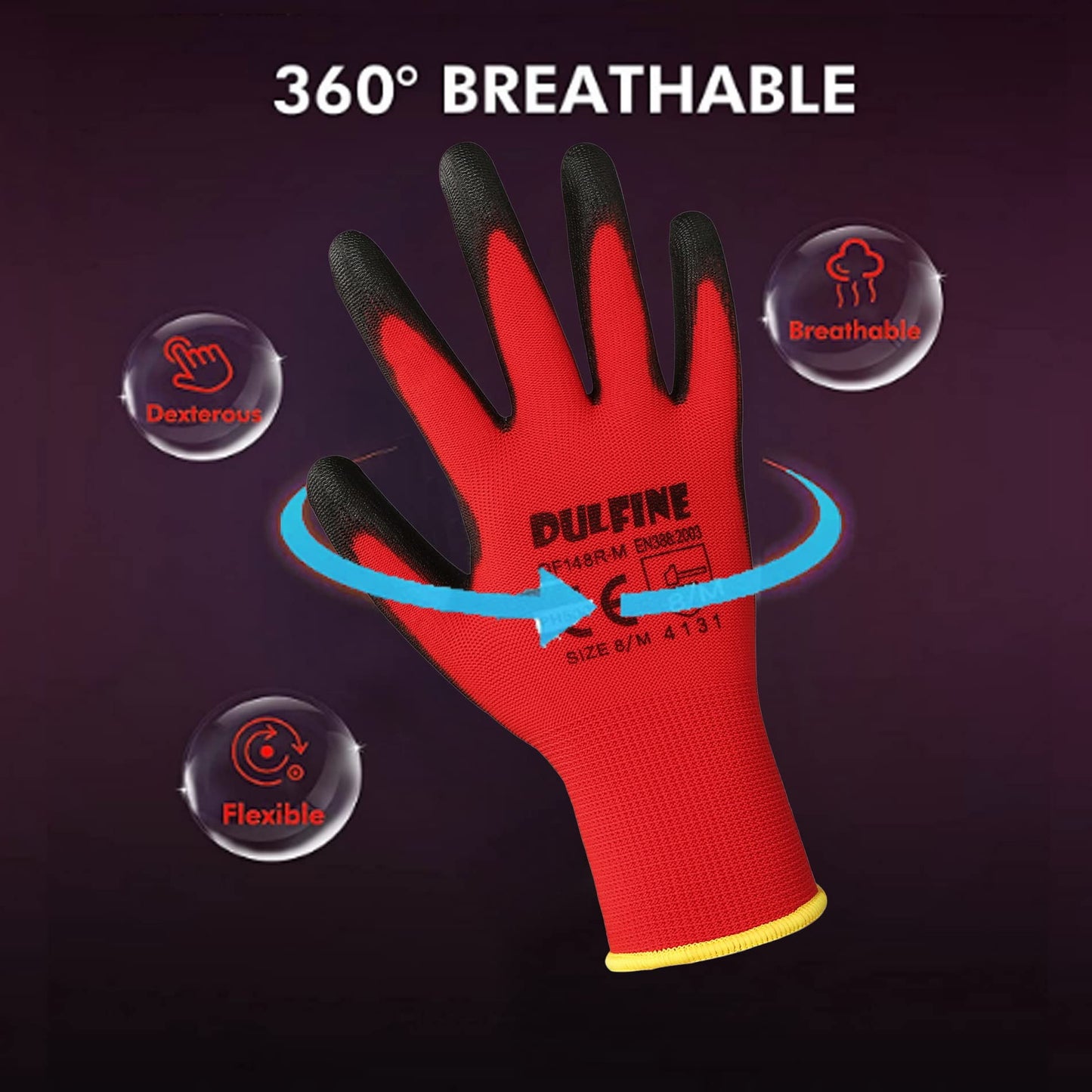 DULFINE Safety Work Gloves for Men & Women, PU Coated Seamless Knit Grip