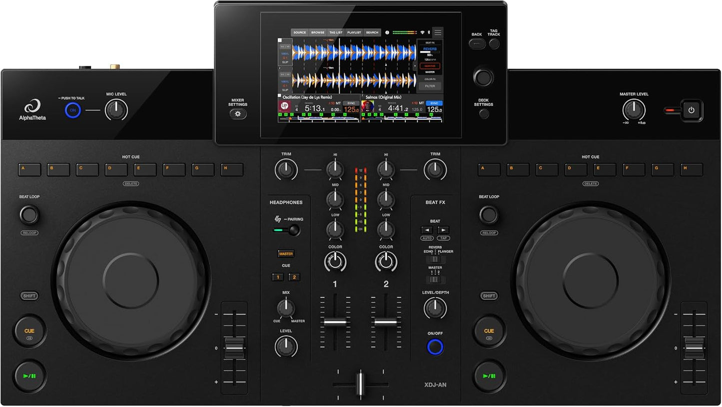 AlphaTheta XDJ-AN 2-Channel All-in-One DJ System, Touchscreen, Wi-Fi | For DJs stepping up from a controller, 2-channel standalone all-in-one, 7-inch touchscreen, SonicLink, Wi-Fi, streaming