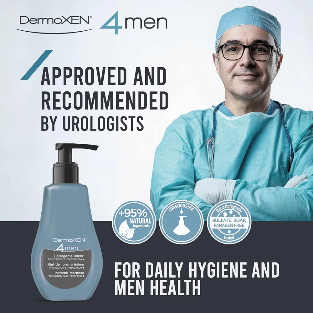 DERMOXEN Men's Intimate Wash | pH Balanced Daily Hygiene Gel | Freshness & Odor-Control Formula with Menthol | Gentle Cleansing for the Groin Area | Male Hygiene Product | 4.23 fl oz