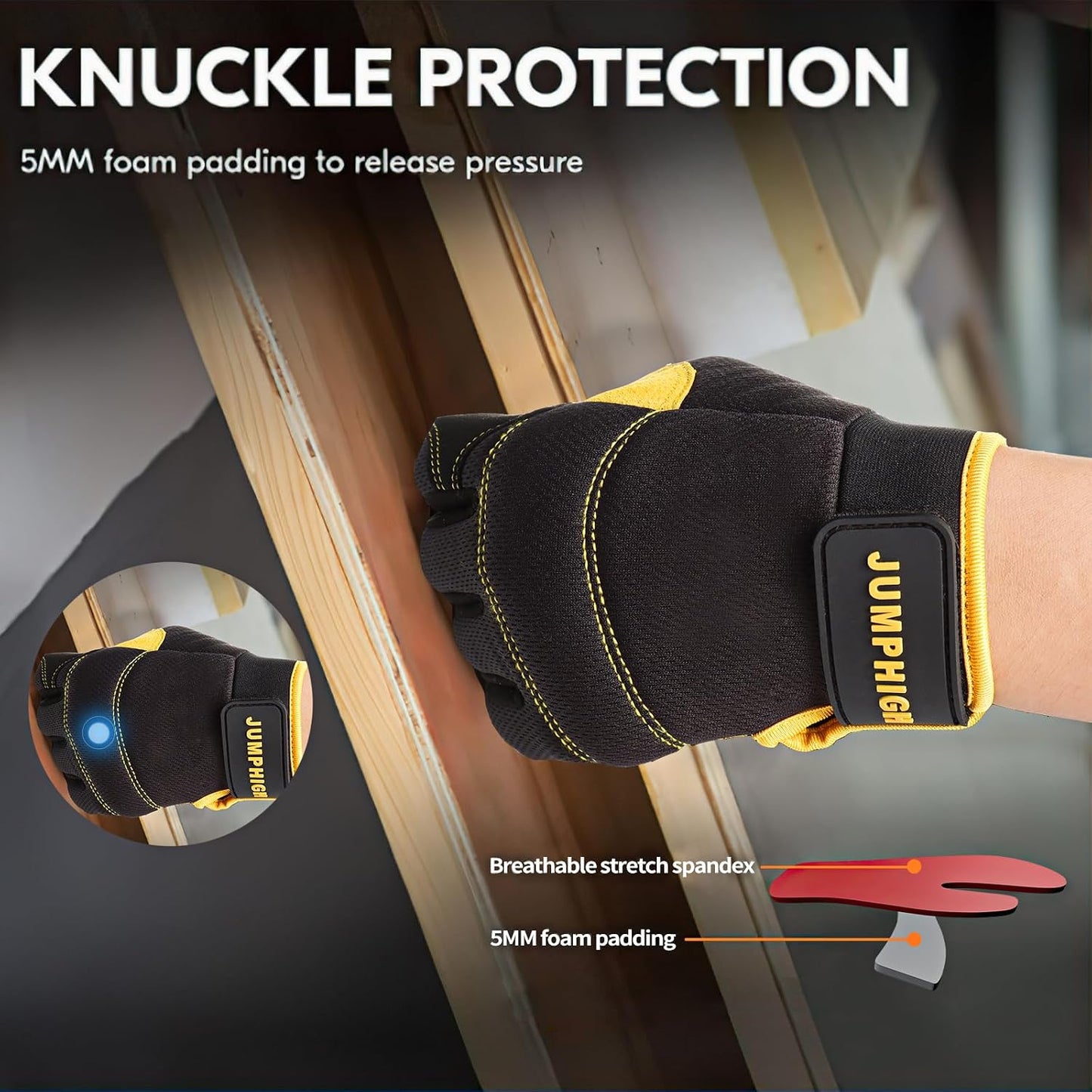 Safety Work Gloves, Men's Utility Mechanic Working Gloves for All Purpose, Touchscreen Compatible, Flexible Breathable Fit, Knuckles & Palm (M)