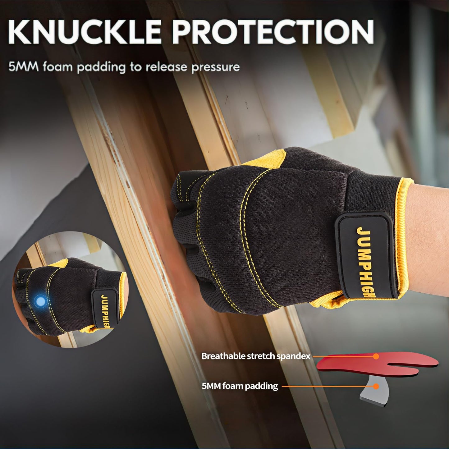 Safety Work Gloves, Men's Utility Mechanic Working Gloves for All Purpose, Touchscreen Compatible, Flexible Breathable Fit, Knuckles & Palm (M)