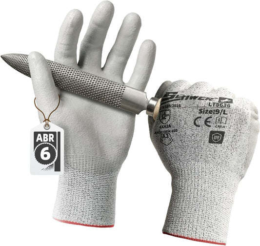 Schwer 6 Pairs A2 Cut Resistant Work Gloves, Ultra Durable, LT5636, L | Certified to Level 6 Abrasion, Enhanced Safety, Strong Grip, 3D-Comfort, Breathable, Flexible, Construction, Garden, Mechanic