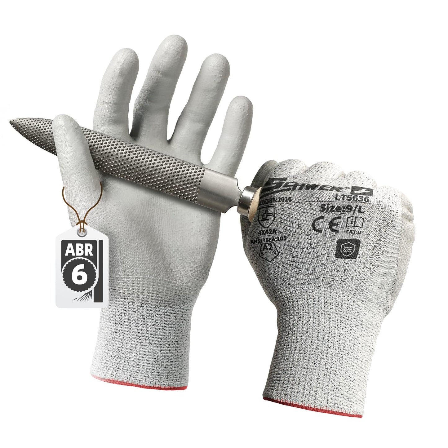 Schwer 6 Pairs A2 Cut Resistant Work Gloves, Ultra Durable, LT5636, L | Certified to Level 6 Abrasion, Enhanced Safety, Strong Grip, 3D-Comfort, Breathable, Flexible, Construction, Garden, Mechanic