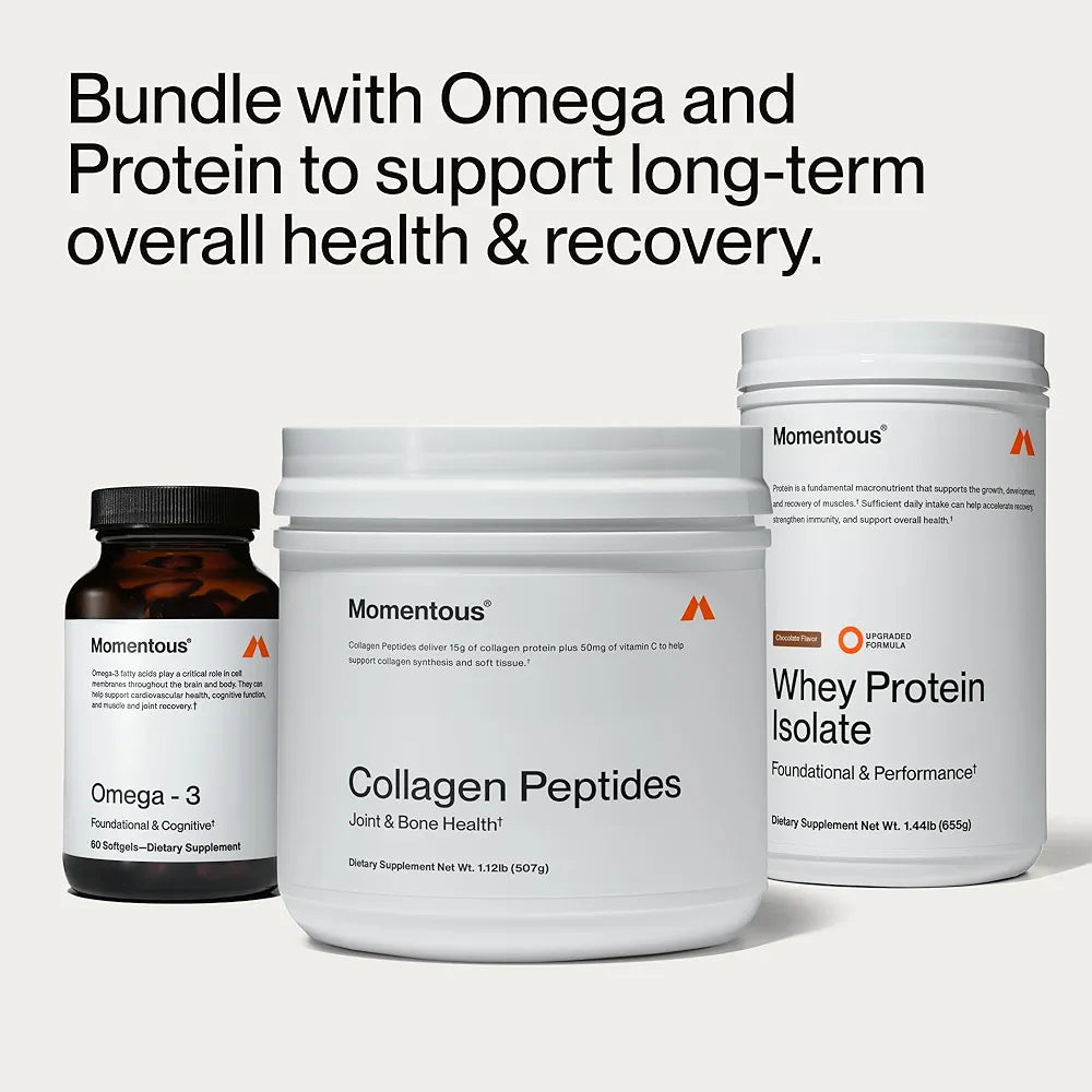 Momentous Grass-Fed Collagen Peptides Powder - Collagen Protein Powder with Fortigel & Vitamin C for Hair, Skin, Nails, & Joint Health Support - NSF Certified for Sport - Packaging May Vary