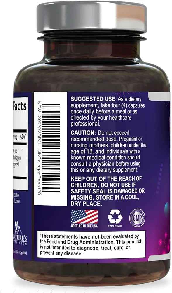 Multi Collagen Complex Pills - Hydrolyzed Collagen Peptides Capsules for Women & Men - Types I, II, III, V, X Multi Collagen - Hair, Skin & Nails Support Supplement - Bottled in USA - 120 Capsules