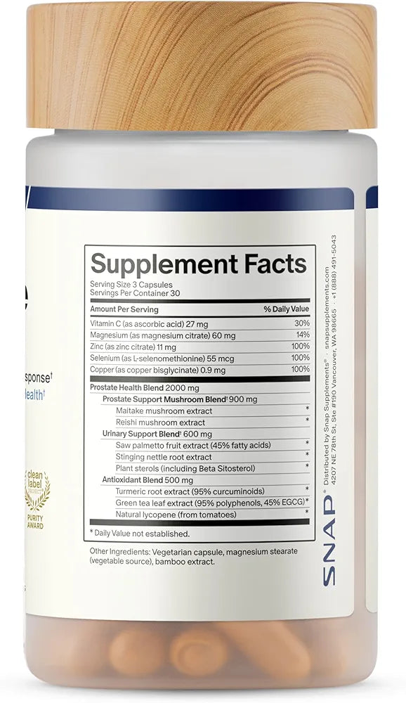 Snap Supplements Prostate Health Supplements for Men, Supports Urinary Tone and Healthy DHT Balance with Saw Palmetto for Men, Stinging Nettle, Beta-Sitosterol, 90 Capsules 