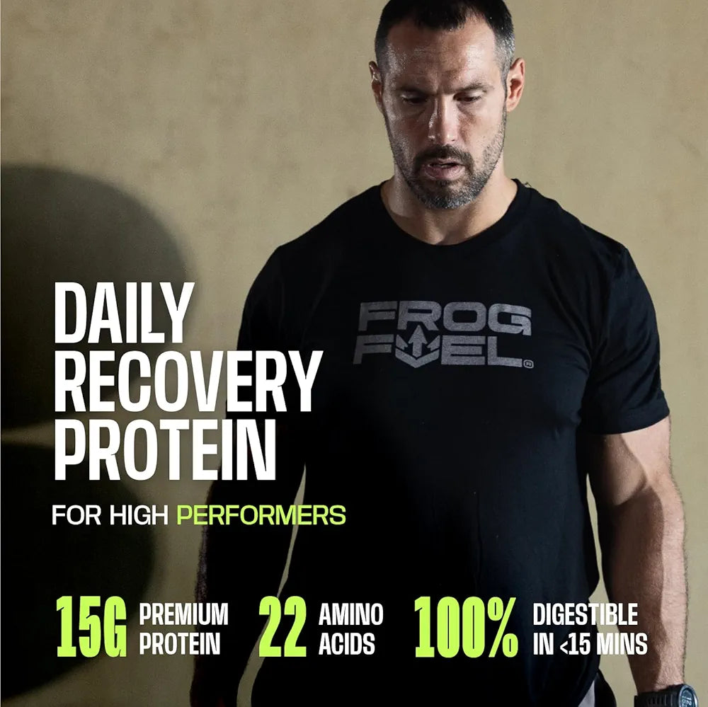 Frog Fuel Power Regular Complete Liquid Protein Shot, 15g, Nano Hydrolyzed & Grass Fed Collagen, Post Workout, Gluten Free, Fat & Sugar Free, 22 Amino Acids, 0 Carbs, Berry, 24 Pack