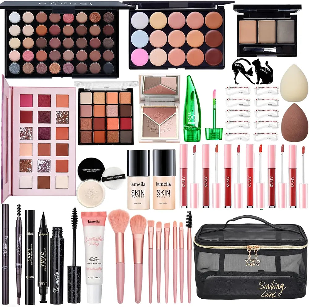 Professional All-in-One Makeup Kit: Complete Cosmetic Gift Set with Foundation, Eyeshadow, Lipstick, and Brushes