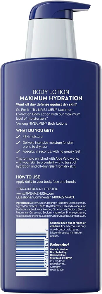 NIVEA MEN Real Madrid Limited Edition Design Maximum Hydration 48-Hour Moisture Body Lotion for Dry Skin, Aloe Vera Lotion for Men, 3-in-1 Body, Face and Hands, 16.9 Fl Oz Bottle
