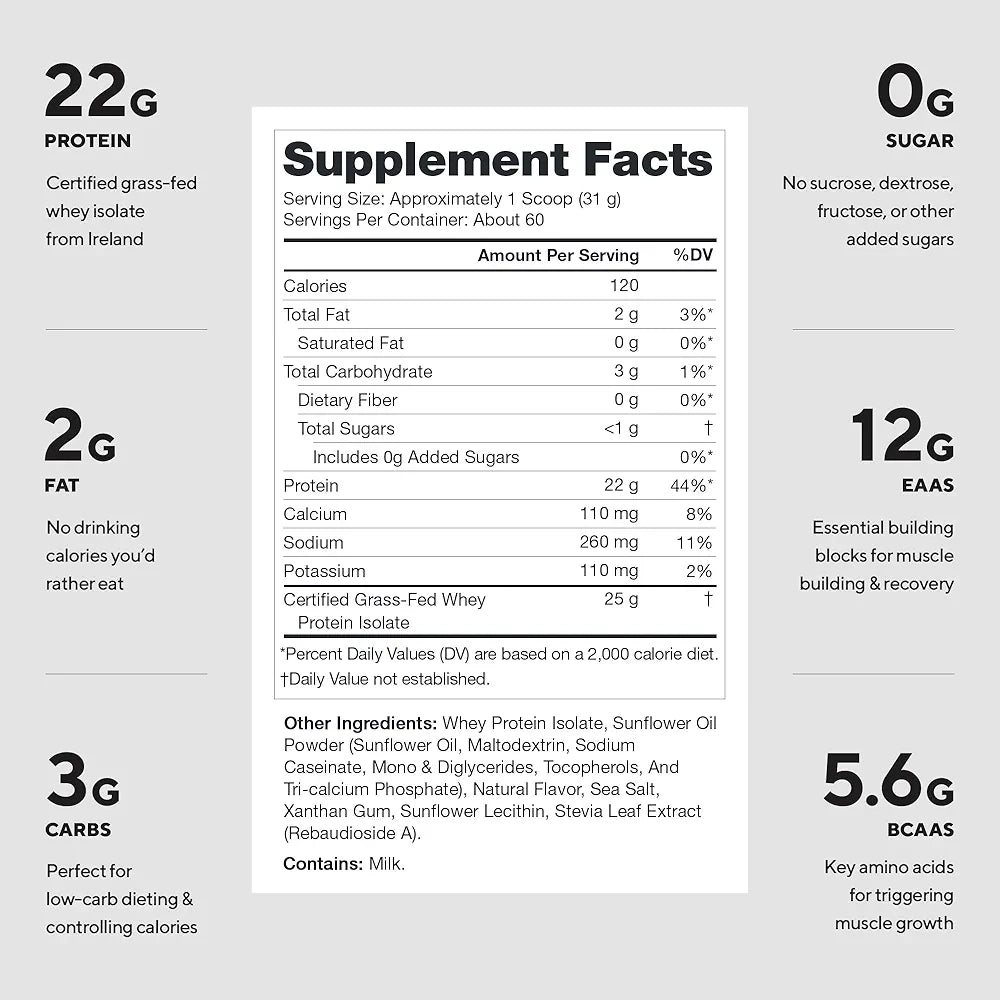 LEGION Whey+ Protein Whey Isolate from Grass Fed Cows  - Whey Protein Isolate Powder Low Calorie, Non-GMO, Sugar Free, Lactose and Gluten Free, All Natural Protein Powder