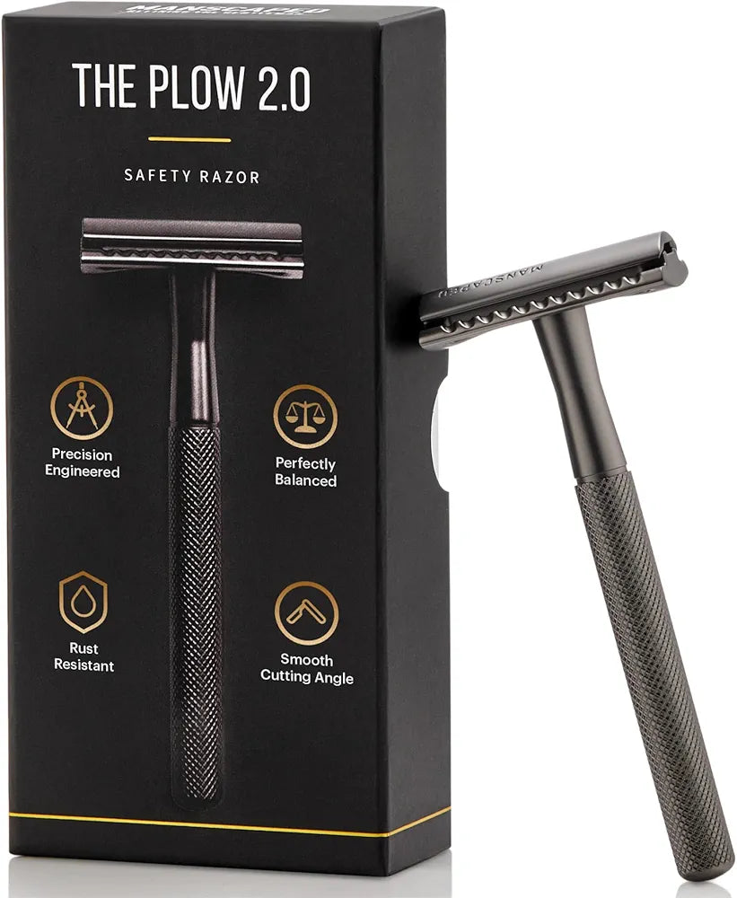 MANSCAPED The Plow 2.0 Safety Razor and Power Shave Gel Face Shaving Bundle