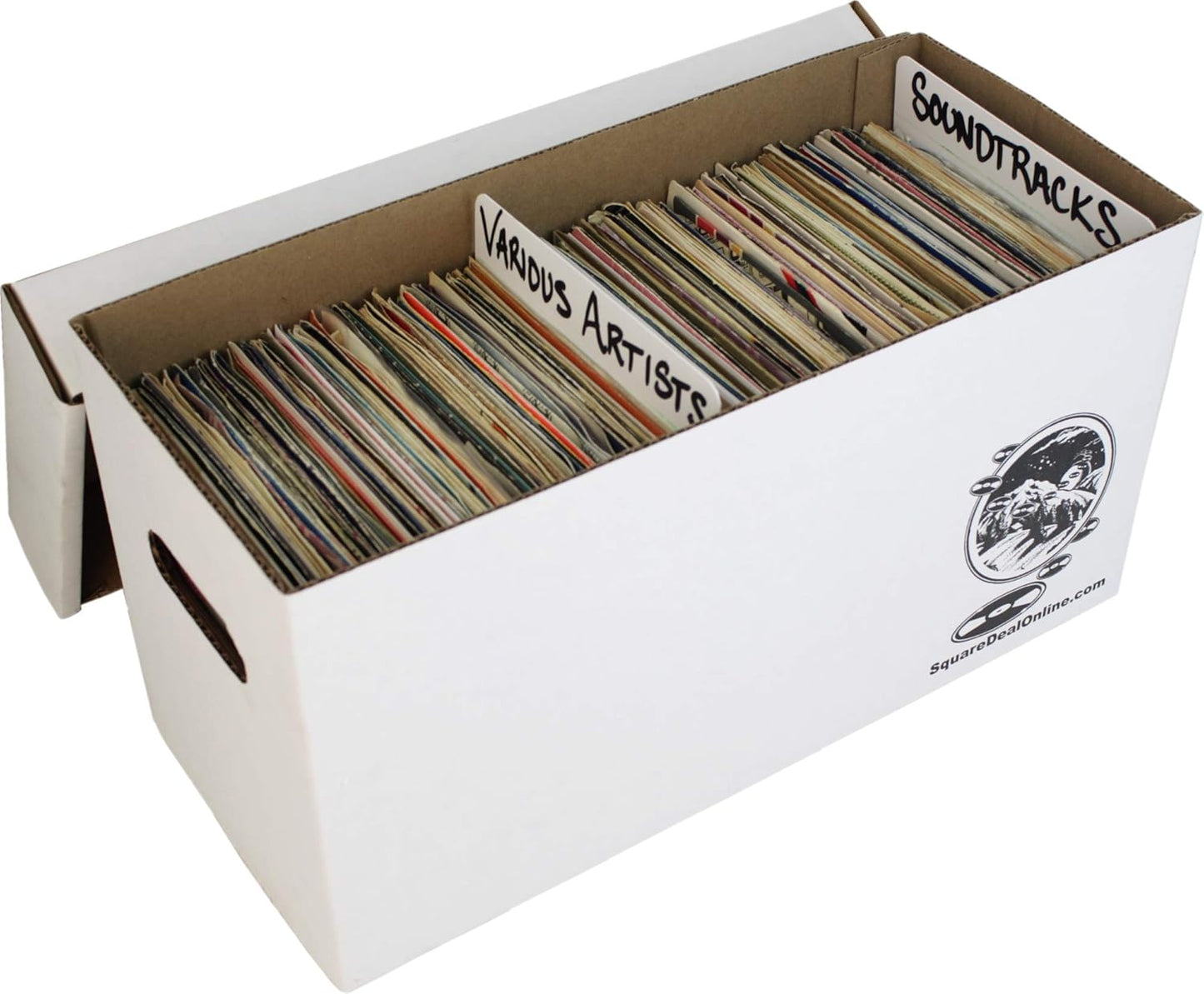 Square Deal Recordings & Supplies 7" 45rpm Vinyl Record Storage Box - Heavy Duty Cardboard with Removable Lid - Holds up to 200 7" Records - 1 Box #07BC09HD