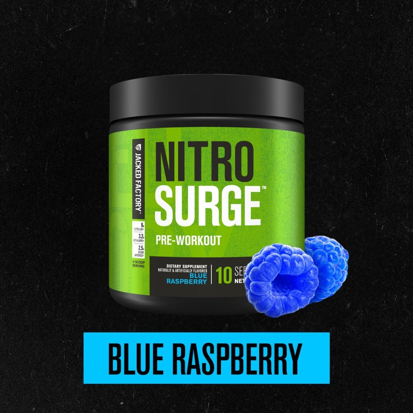 Jacked Factory NITROSURGE Pre Workout Supplement - Endless Energy, Instant Strength Gains, Clear Focus, Intense Pumps - NO Booster & Preworkout Powder with Beta Alanine - 30 Servings, Cherry Limeade