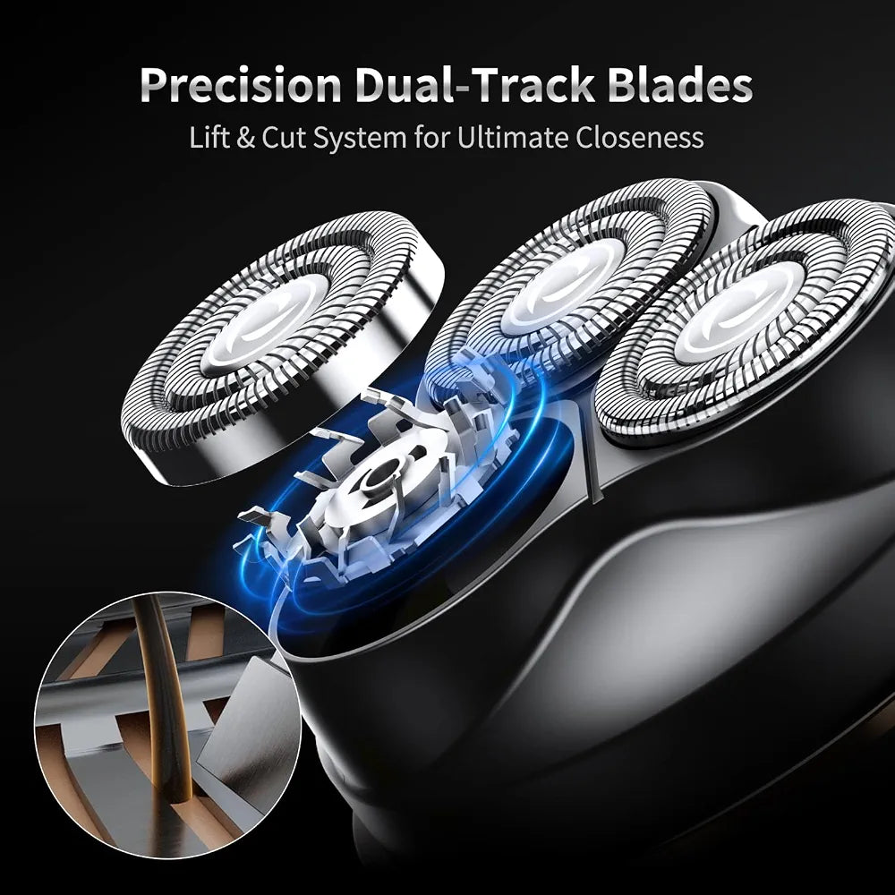 VTT Electric Razor for Men: 3-Head Cordless Wet & Dry Shaver with IPX6 Waterproofing and USB Rechargeable Travel Design