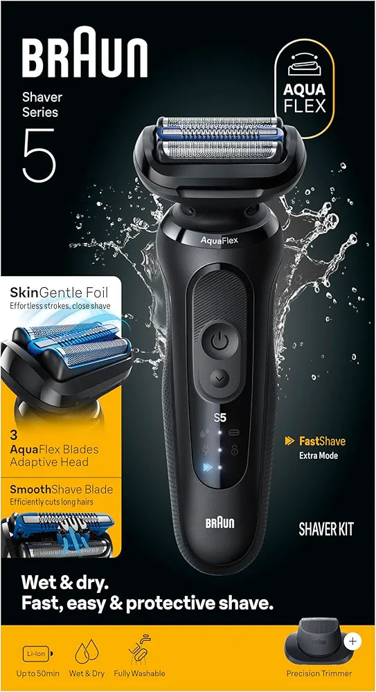 Braun Series 5 Electric Shaver for Men, Wet & Dry Foil Razor with Precision Trimmer, Body Groomer, Charging Stand, and Travel Case - Black 5155cs