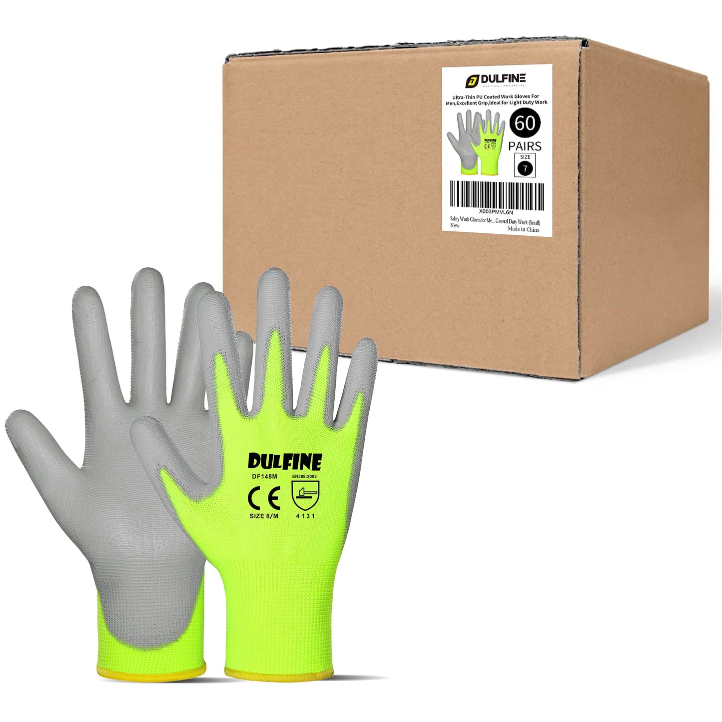 DULFINE Safety Work Gloves for Men & Women, PU Coated Seamless Knit Grip