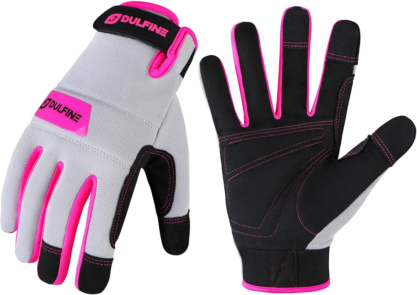 DULFINE Flex Grip Mechanic 1 Pair Pack Work Gloves for Women Pink M | Fit-Padded Knuckles & Palm, Touch Screen, Flexible, Breathable, Ideal for Gardening Yardwork Warehouse