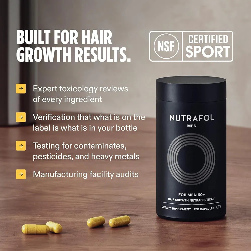Nutrafol Men 50+ Hair Growth Supplements, Clinically Tested for Visibly Thicker Hair and Scalp Coverage, #1 Dermatologist-Recommended Hair Growth Supplement Brand - 1 Month Supply