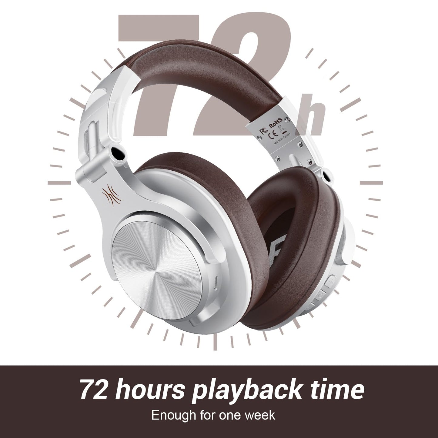 OneOdio A70 Bluetooth Over-Ear Headphones, Hi-Res Wired DJ Studio - Black | Wireless over-ear headphones with 72H playtime, 3.5mm/6.35mm wired jacks for studio monitoring, mixing, guitar, amp and PC