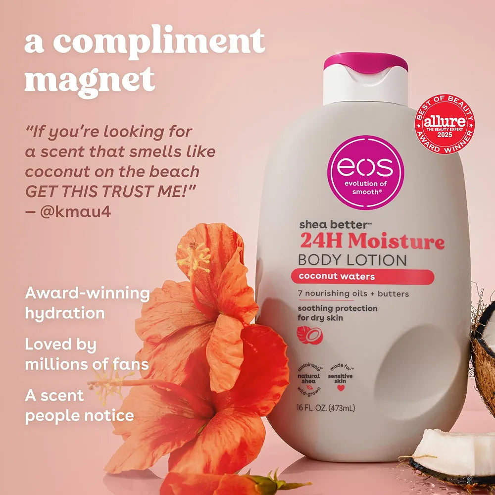 eos Shea Better Coconut Waters Body Lotion - 24-Hour Hydrating, Lightweight, Vegan Skin Care - 16 fl oz
