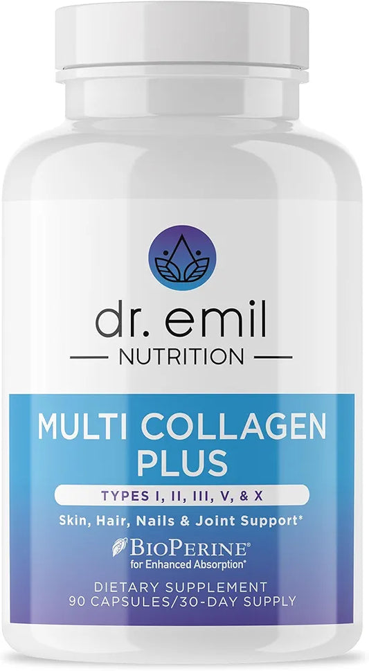 Dr. Emil Nutrition Multi Collagen - Hydrolyzed Collagen Supplement - Types I, II, III, V & X - Hair, Skin, Nails & Joint Support - Non-GMO & Gluten-Free - 90 Capsules