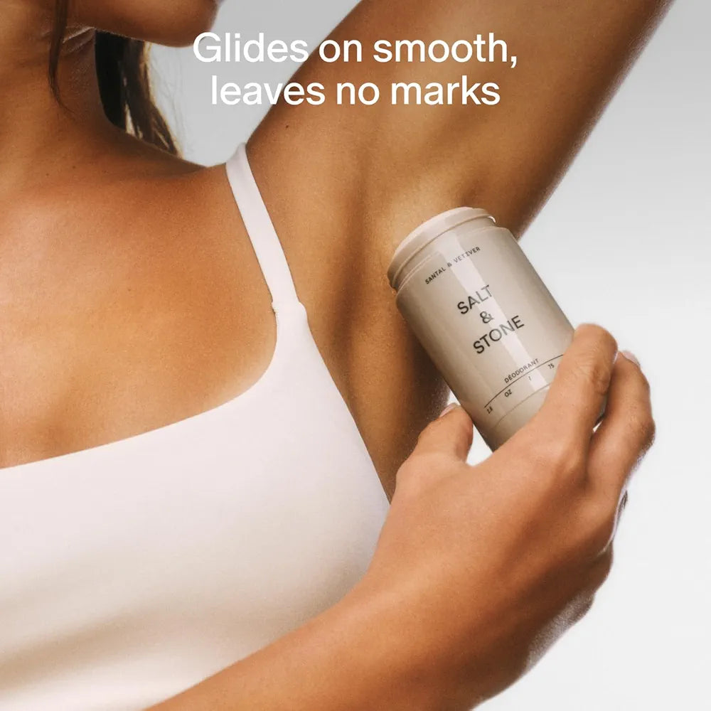 Salt & Stone Aluminum Free Deodorant | Extra Strength 48 Hour Protection for Women & Men | Made with Seaweed Extracts, Niacinamide & Prebiotics | Santal & Vetiver