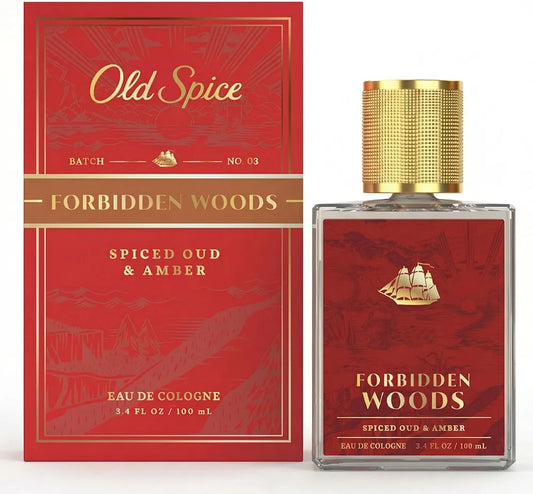 Old Spice Forbidden Woods Eau de Cologne for Men, Spiced Oud & Amber Scent, 3.4 fl oz