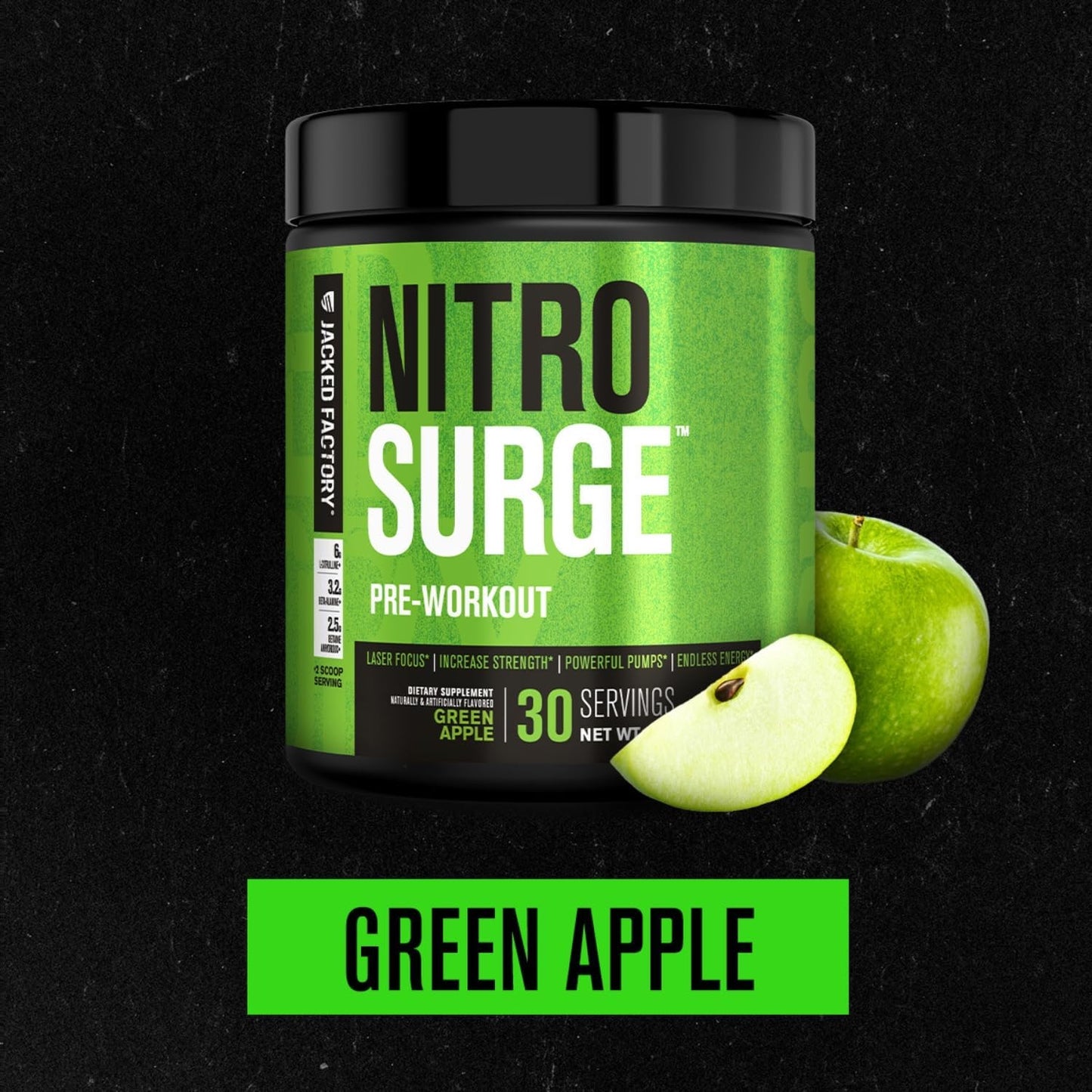 Jacked Factory NITROSURGE Pre Workout Supplement - Endless Energy, Instant Strength Gains, Clear Focus, Intense Pumps - NO Booster & Preworkout Powder with Beta Alanine - 30 Servings, Cherry Limeade