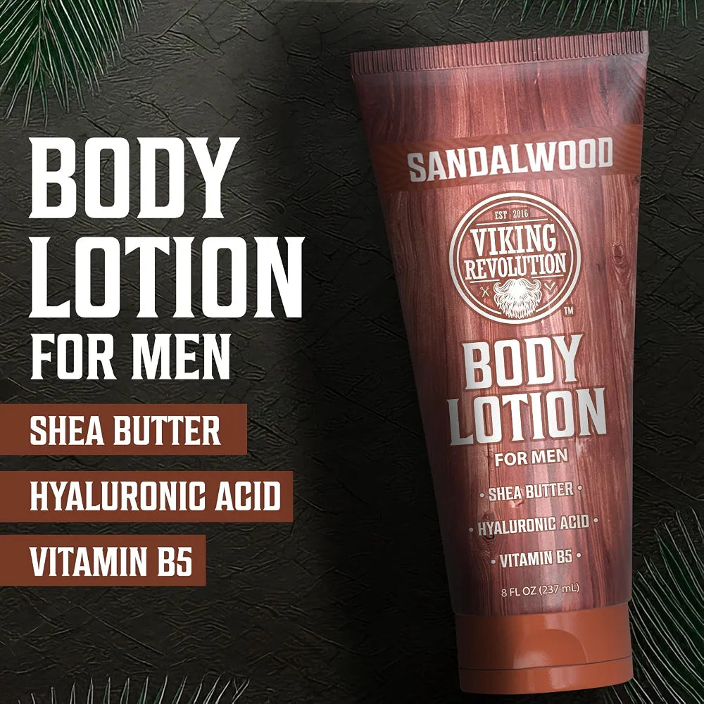 Viking Revolution Sandalwood Men's Body Lotion - Deep Hydration for Dry Skin with Shea Butter, Hyaluronic Acid, and Vitamin B5