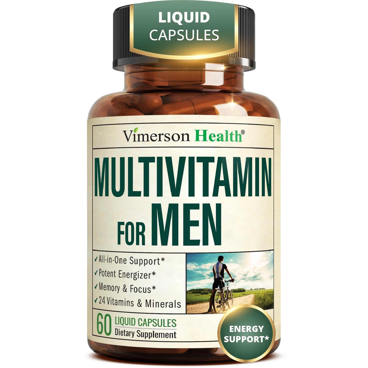 Vimerson Health Multivitamin for Men: Methylated B Vitamins, Chelated Minerals and Bioavailable D3 for Focus and Energy Support – Daily Mens Multivitamins and Multiminerals – 60 Capsules
