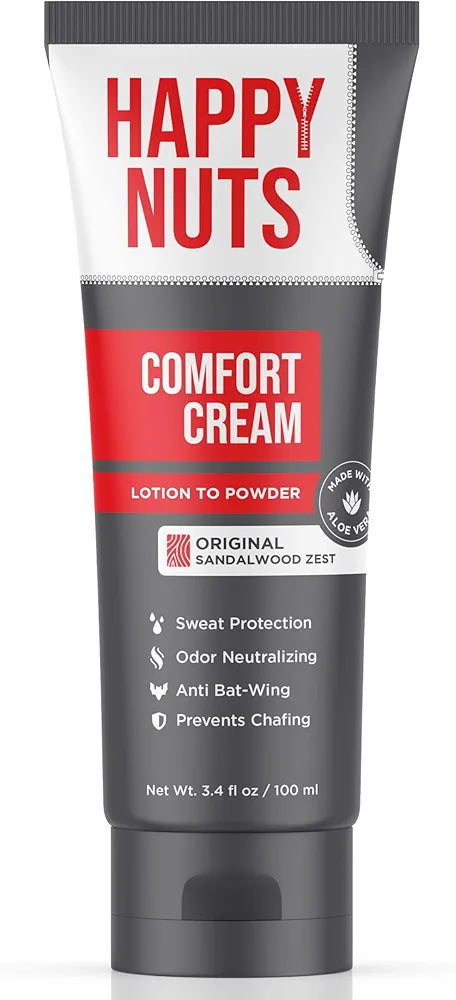 HAPPY NUTS Comfort Cream Deodorant For Men: Anti-Chafing Sweat Defense, Odor Control, Aluminum-Free, Travel Essential, Mens Deodorant & Hygiene Products for Men's Private Parts 3.4 Fl Oz - Original