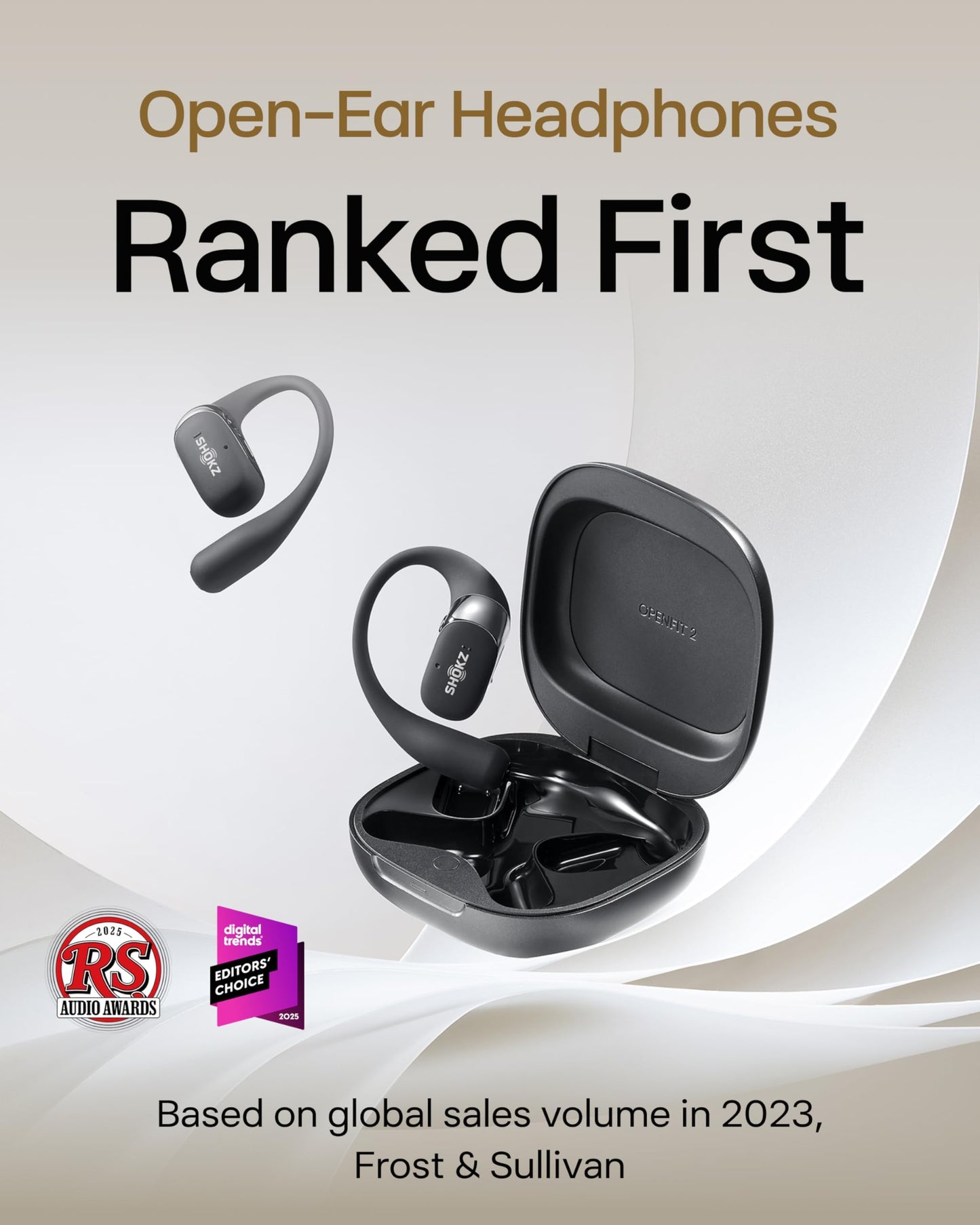 SHOKZ OpenFit 2+ Open-Ear Earbuds, Black, Dolby Audio,Wireless Charging | Soft Ear Hooks； IP55 Water-Resistant; USB-C Fast Charging；48H Playtime; Gym/outdoor/home use