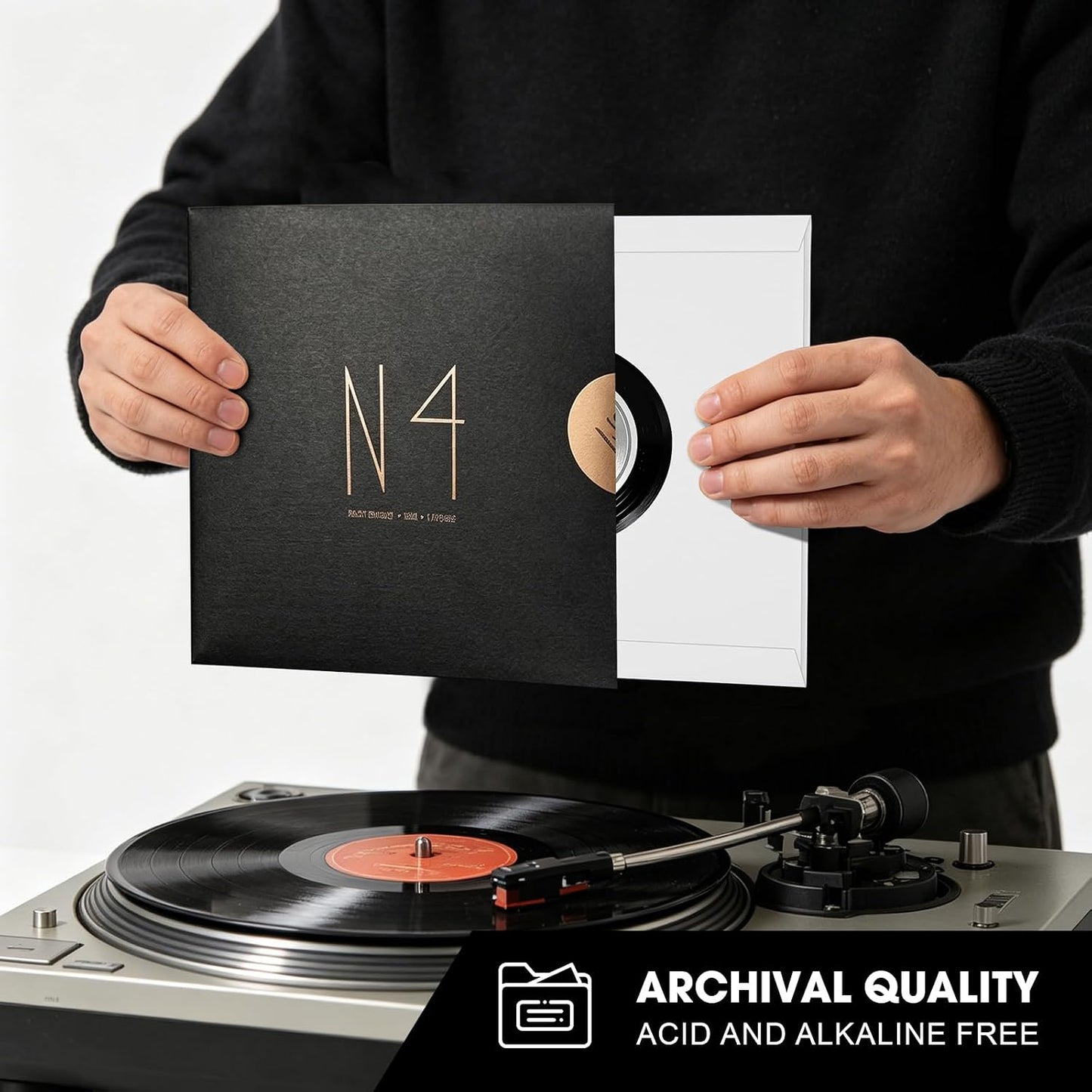 7-Inch Vinyl Record Inner Sleeves, White Paper for 45 RPM Albums, 100 Pack | Acid-Free Heavy Archival Kraft Paper, Center Hole, Smooth Snag-Free Seams, Dust & Scratch Shield for Long-Term Vinyl Storage