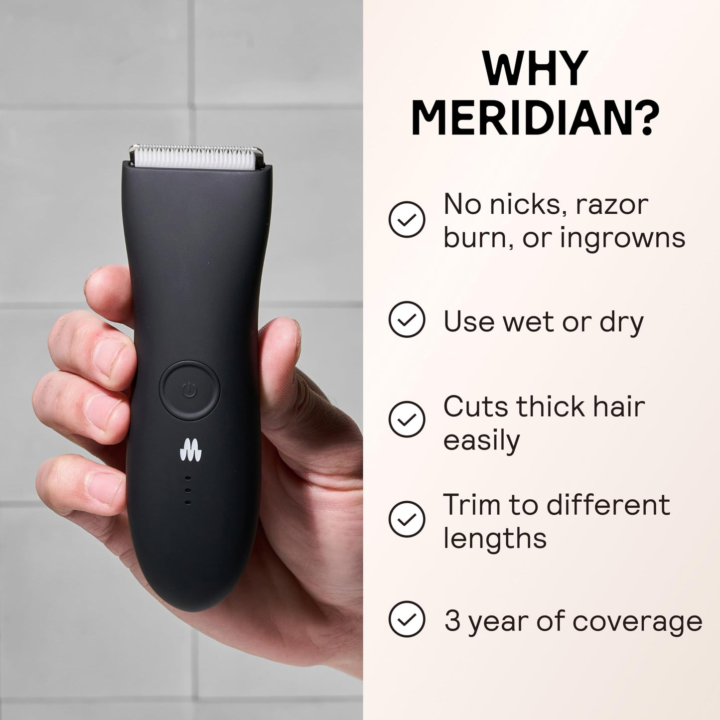 MERIDIAN The Trimmer Original | Body Hair Trimmer for Men & Women | Sage | Rechargeable and Waterproof Shaver for Pubic Area, Chest, Back, Underarms and Bikini Line, with 2 Guide Combs Included