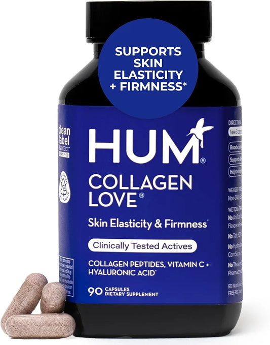 HUM Collagen Love Skin Supplement, Collagen Peptides Capsules with Hyaluronic Acid & Vitamin C, Supports Firm Skin & Helps Minimize Signs of Aging, Supplements for Women and Men, 90 Capsules