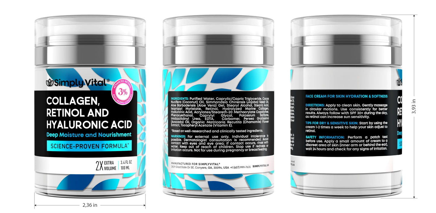 Anti-Aging Face Moisturizer with Retinol, Collagen & Hyaluronic Acid - Moisturizer Face Cream for Women & Men - Visibly Firming & Hydrating Neck Cream - Day & Night Skin Care - 1.7 fl oz