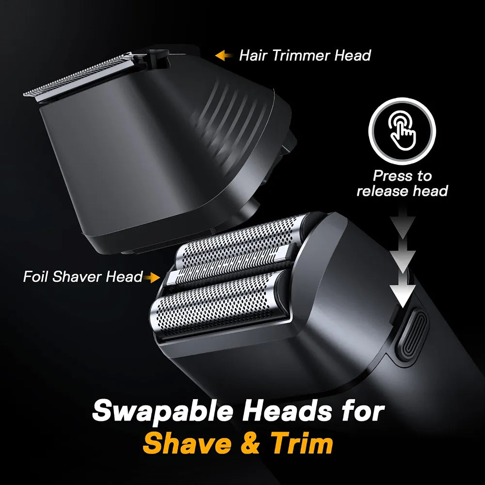 VTT 2-in-1 Electric Foil Shaver and Beard Trimmer - Waterproof Wet/Dry Grooming Kit with Titanium Blades and LED Display