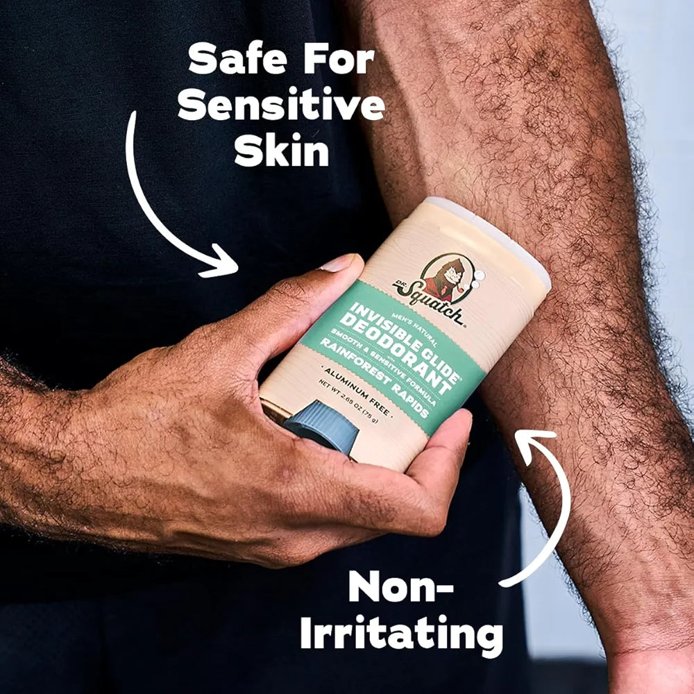Dr. Squatch Invisible Glide Natural Men’s Deodorant – Smooth Glide, No Stains – Aluminum Free Deodorant Men – Safe for Sensitive Skin – Coconut Castaway + Rainforest Rapids, 2.65oz 