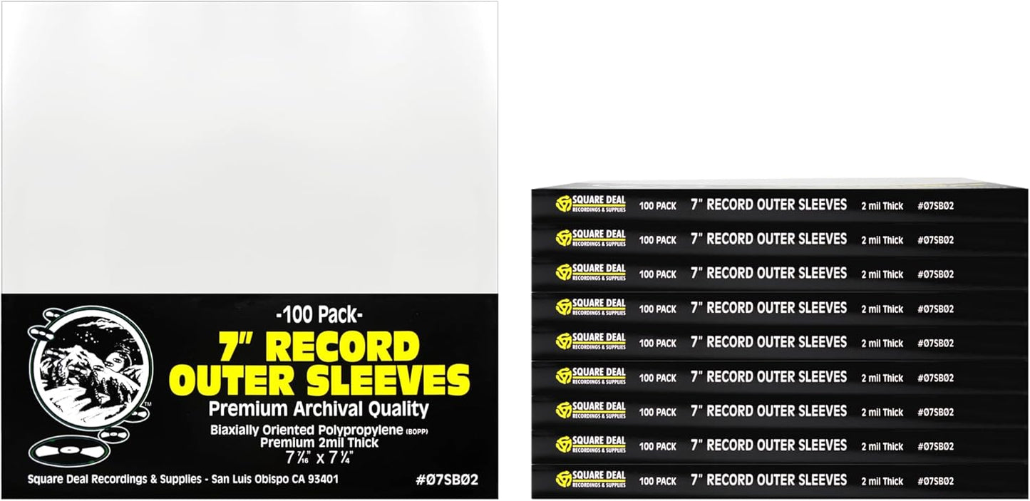 (100) 7" 45rpm Record Outer Sleeves - Super Clear Premium 2 Mil Thick - Perfect Fit, Archival Quality #07SB02