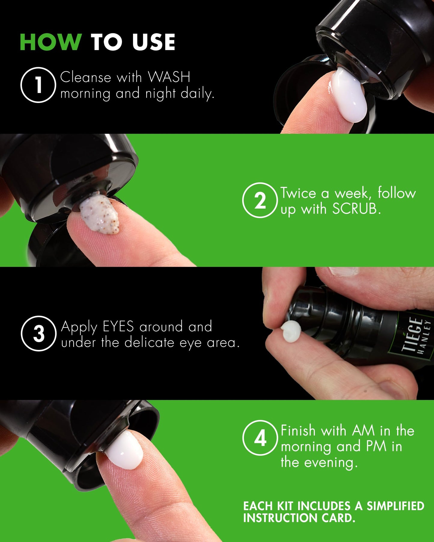 Tiege Hanley Essential Men's Skin Care Set, 30-Day, 4 Piece Kit | Level 1 Essential Routine, Daily Face Wash, Facial Scrub, AM SPF & PM Moisturizers
